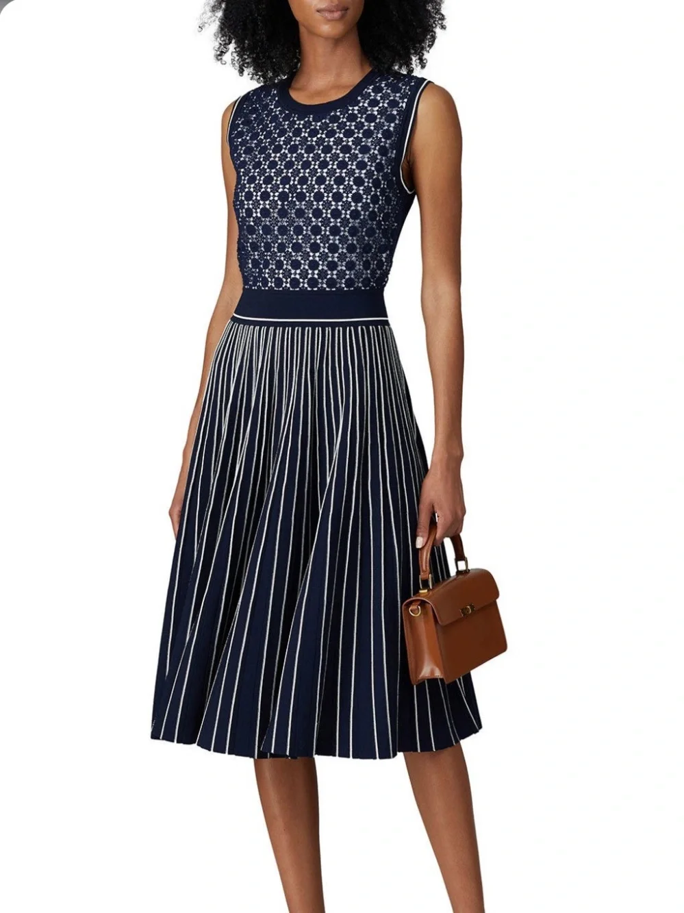 NWT Tory Burch Knit Pleated Sweater Dress in Navy/White, Size XS